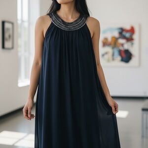 Embellished Halter Maxi Dress in Deep Navy